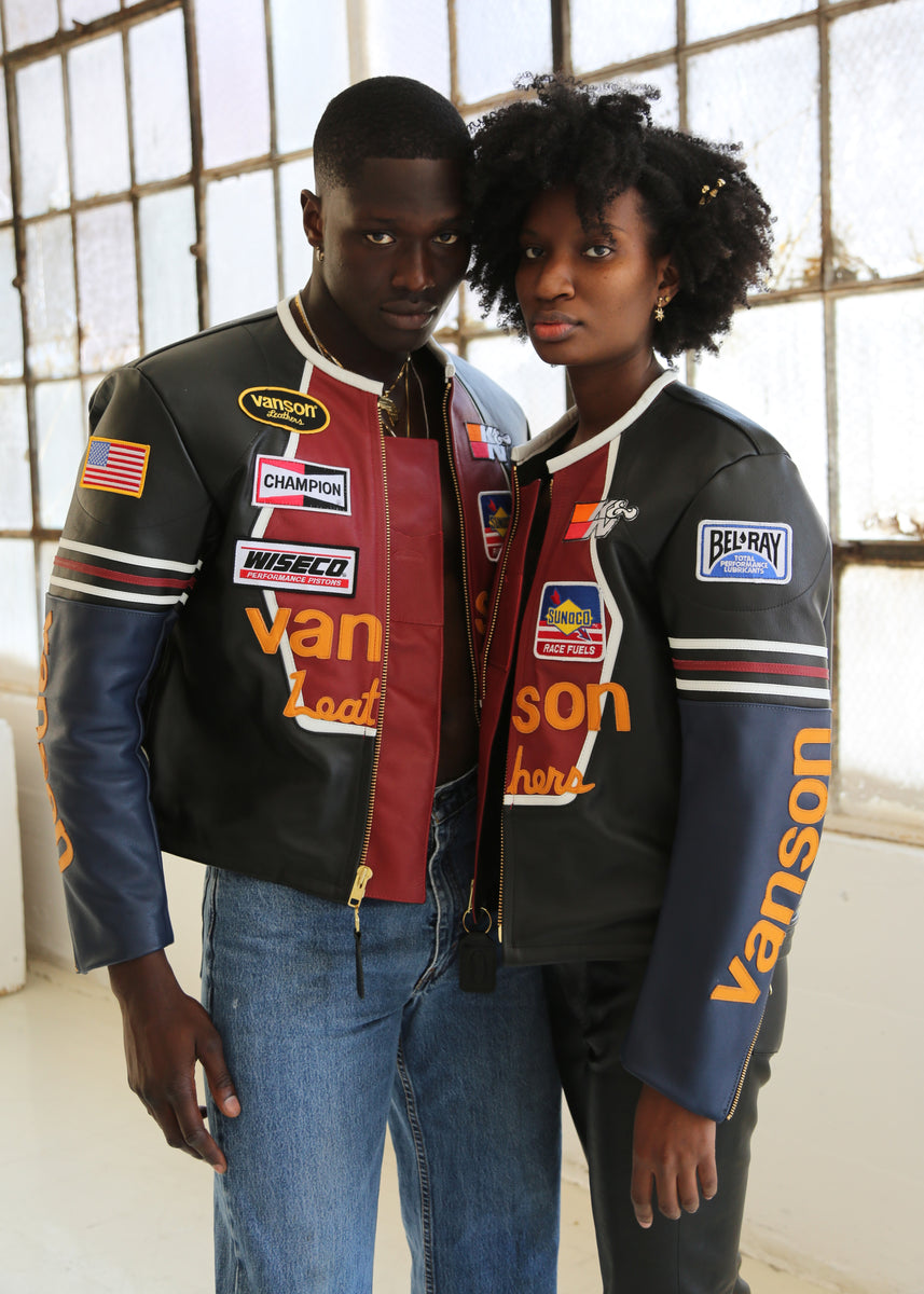 VANSON STAR LEATHER JACKET | BLACK-RED-WHITE – FLYGEENIUS