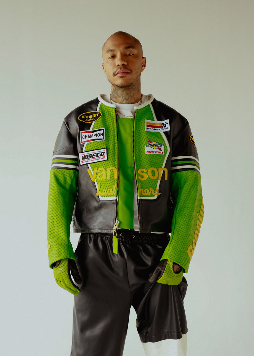 FLY GEENIUS X VANSON | STAR JACKET | BLACK + KAWASAKI GREEN FLY GEENIUS X VANSON | STAR JACKET | BLACK + KAWASAKI GREEN