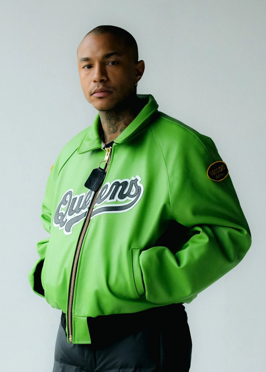 FLY GEENIUS X VANSON | BOMBER JACKET | QUEENS - KAWASAKI GREEN FLY GEENIUS X VANSON | BOMBER JACKET | QUEENS - KAWASAKI GREEN