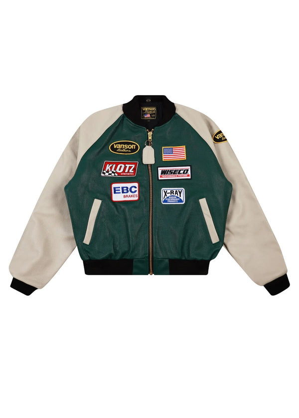 FLY GEENIUS x VANSON LEATHERS BOMBER JACKET — BONE/GREEN