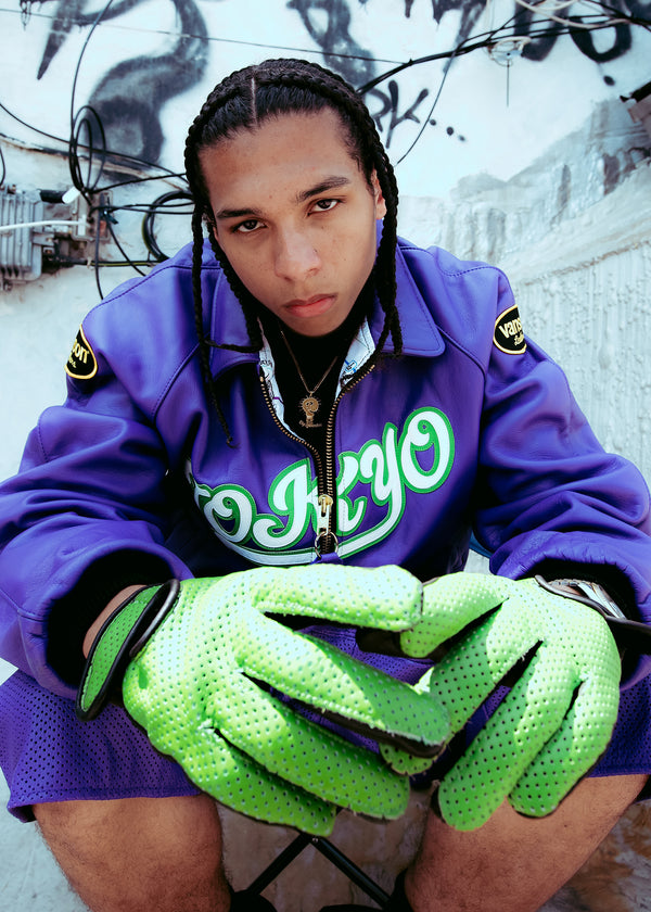 FLY GEENIUS x VANSON | PERFORATED LEATHER GLOVES | KAWASAKI GREEN / BLACK