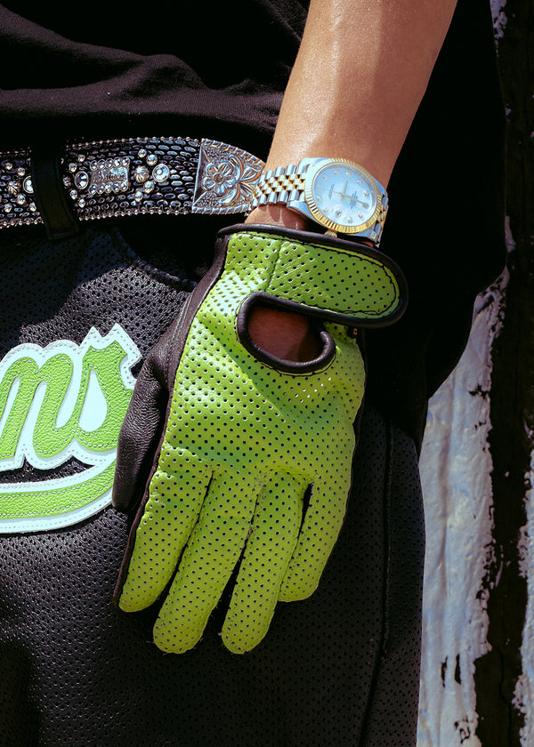 FLY GEENIUS x VANSON | PERFORATED LEATHER GLOVES | KAWASAKI GREEN / BLACK