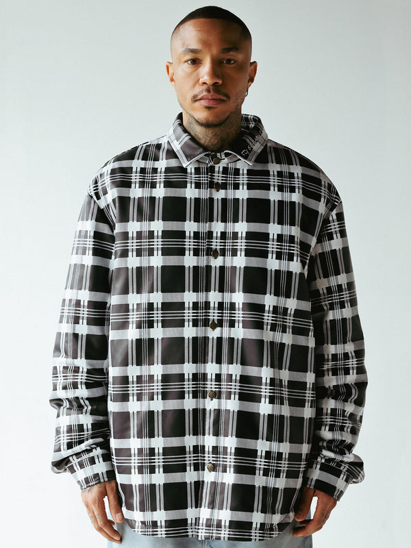 PLAID LEATHER PUFFER SHIRT | BLACK+WHITE