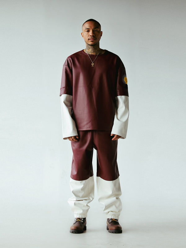 DOUBLE SLEEVE SHIRT | BURGUNDY+WHITE