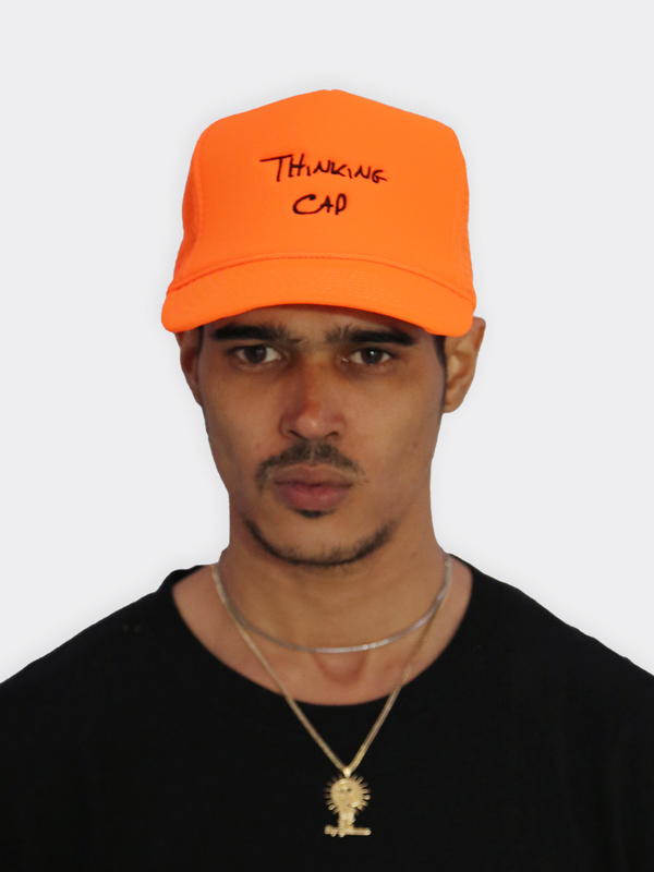 THINKING CAP TRUCKER HAT NEON ORANGE FLYGEENIUS