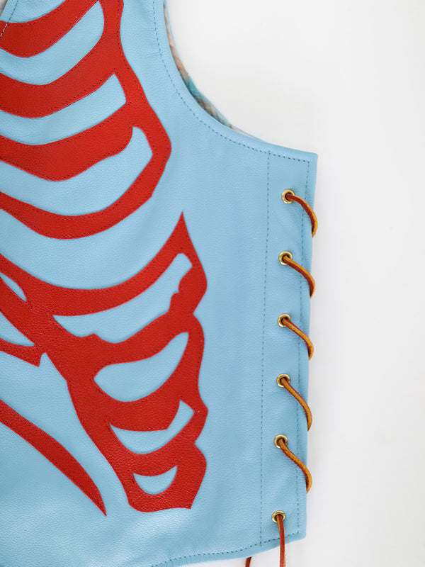 UNISEX SKELETON LEATHER VEST | ALEALI MAY COLLABORATION | ICE BLUE