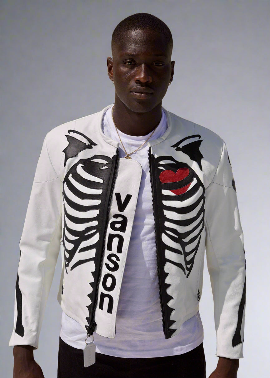 ☆VANSON☆ KNIT FUR JAKET 骸骨 ジャケット 'M' FLY GEENIUS X VANSON | SKELETON JACKET | WHITE – FLYGEENIUS